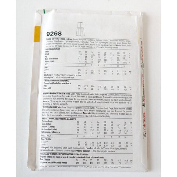 Vintage Sewing Pattern Simplicity 9268 Girl’s Summer Dress Uncut Size: A 3 4 5 6 - Picture 3 of 3